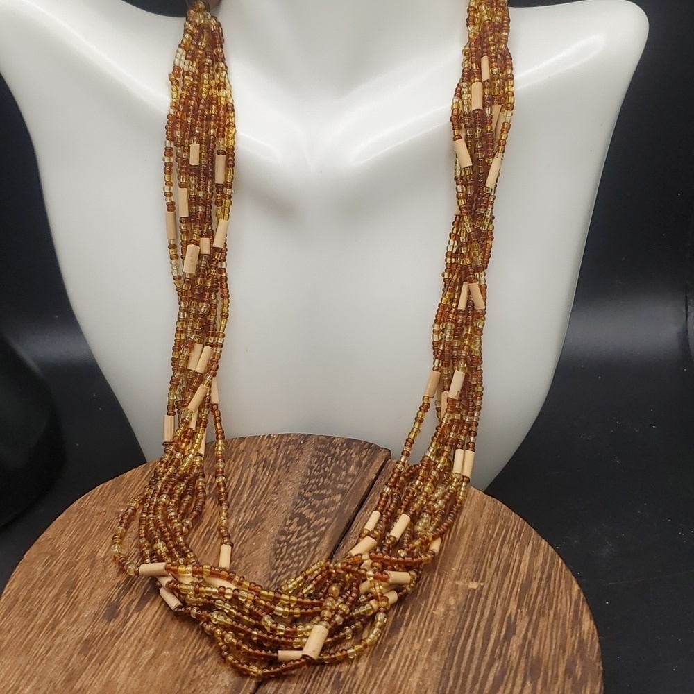 N3037 legendary waterfall autumn harvest seed beaded estate necklace